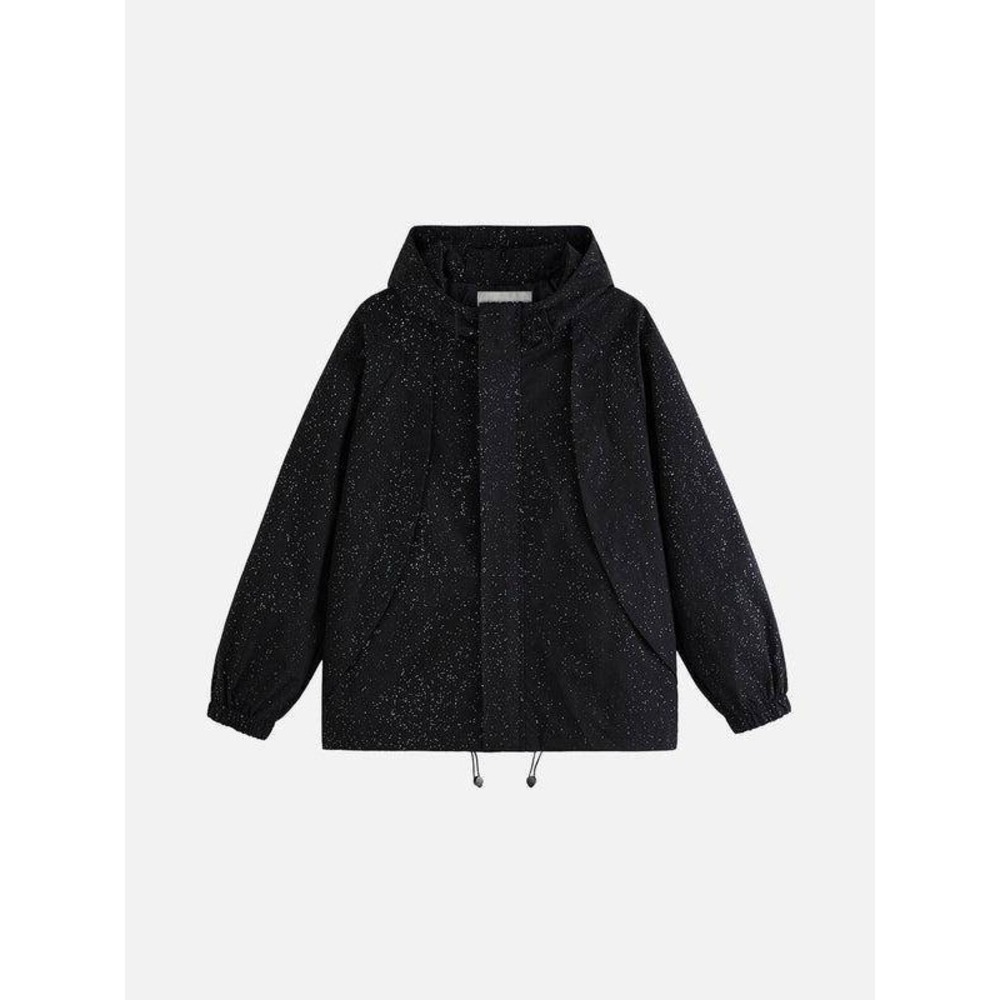 Aelfric Eden Mens Splatter Print Hooded Windbreaker Jacket Black Large